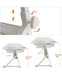 Streamdale Furniture Adjustable Drafting Table Desk with 2 Drawers and Stool