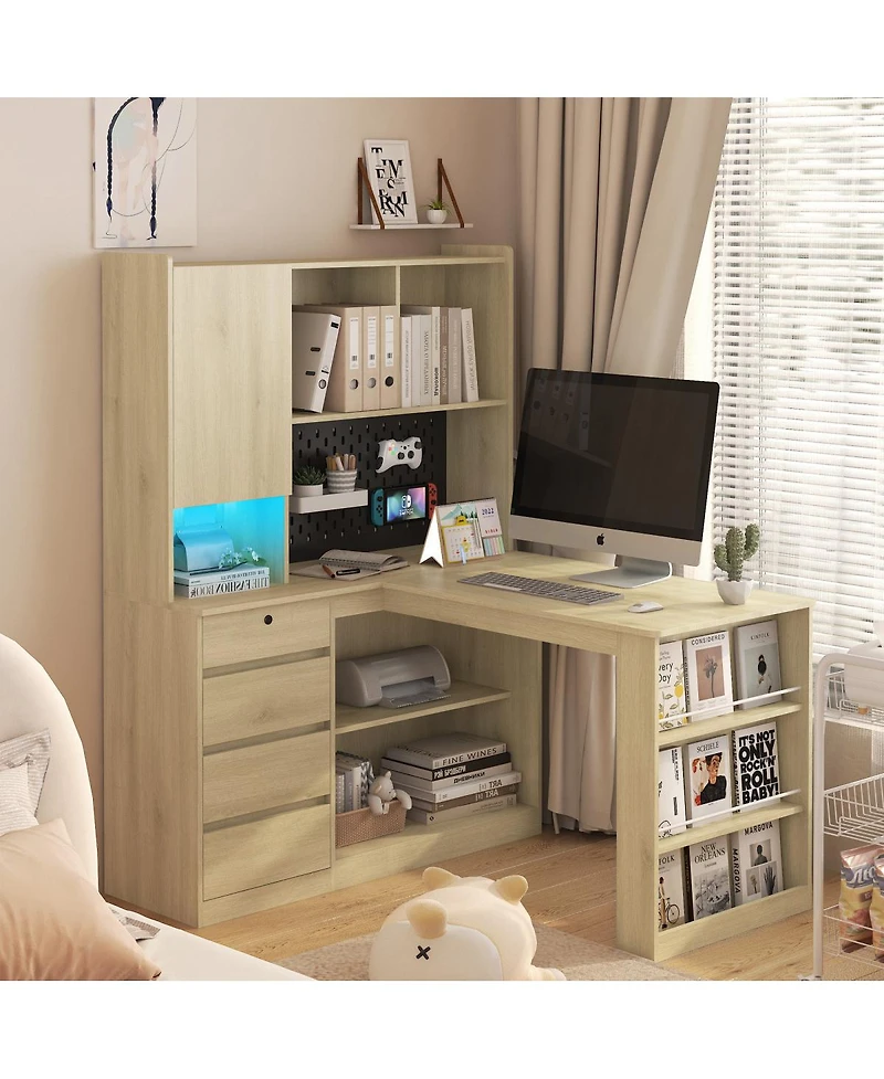 Streamdale Furniture L-Shaped Desk with Charger, Drawers, Bookshelf