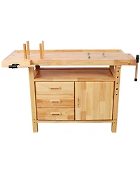 Streamdale Furniture 50 inches Rubberwood Workbench with 3 Drawers, Cabinet, Shelf