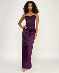Emerald Sundae Juniors' Sweetheart Neck Twist-Front Gown