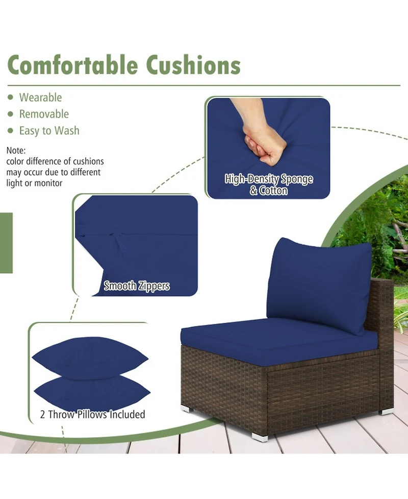 Sugift 7 Piece Patio Rattan Furniture Set with Sectional Sofa Cushions