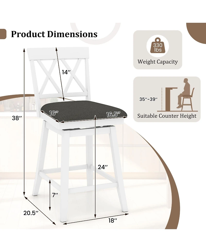 Sugift Counter Height Bar Stools with Upholstered Seat Cushion Set