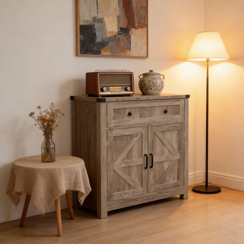 Streamdale Furniture Farmhouse Barn-Door Storage Cabinet/Buffet