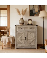 Streamdale Furniture Farmhouse Barn-Door Storage Cabinet/Buffet