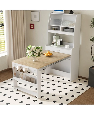 Streamdale Furniture Multifunctional Buffet Hutch with Foldable Dining Table