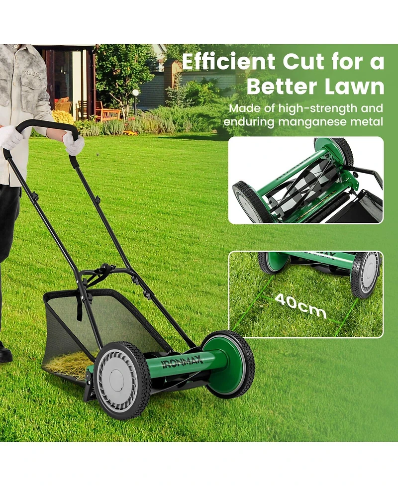 Costway Push Lawn Mower with 5-Blade 6.9 Gallon Removable Grass Catcher for Garden