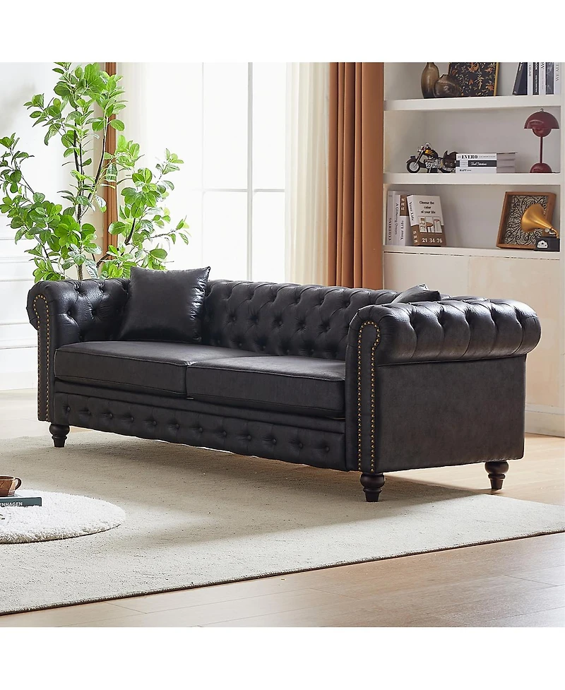 Streamdale Furniture Tech Fabric Chesterfield Sofa, 3-Seater, Rolled Arms, Button Design