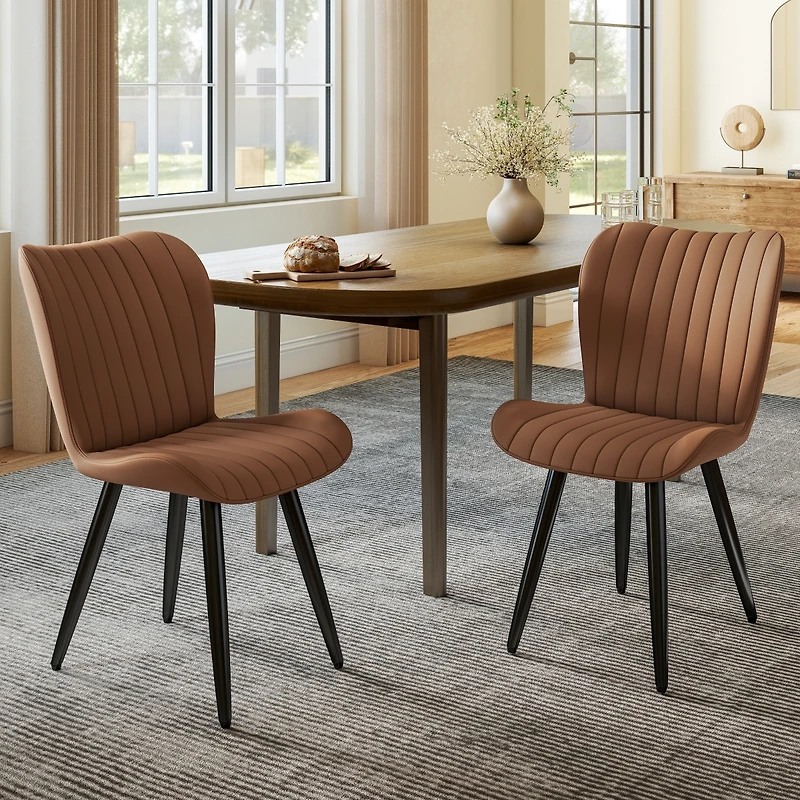 Streamdale Furniture 4 Modern Pu Leather Dining Chairs with Metal Legs