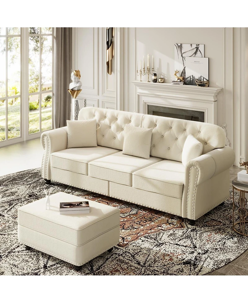 Streamdale Furniture Velvet Chesterfield Sofa with Nailhead Trim