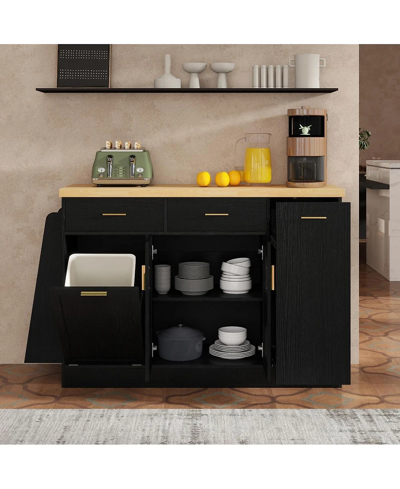 Streamdale Furniture Kitchen Island Sideboard with Trash and Spice Storage