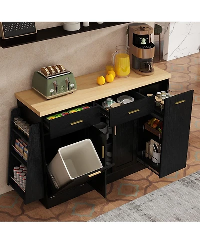 Streamdale Furniture Kitchen Island Sideboard with Trash and Spice Storage