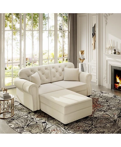 Streamdale Furniture Velvet Chesterfield Sofa with Nailhead Trim and 2 Pillows