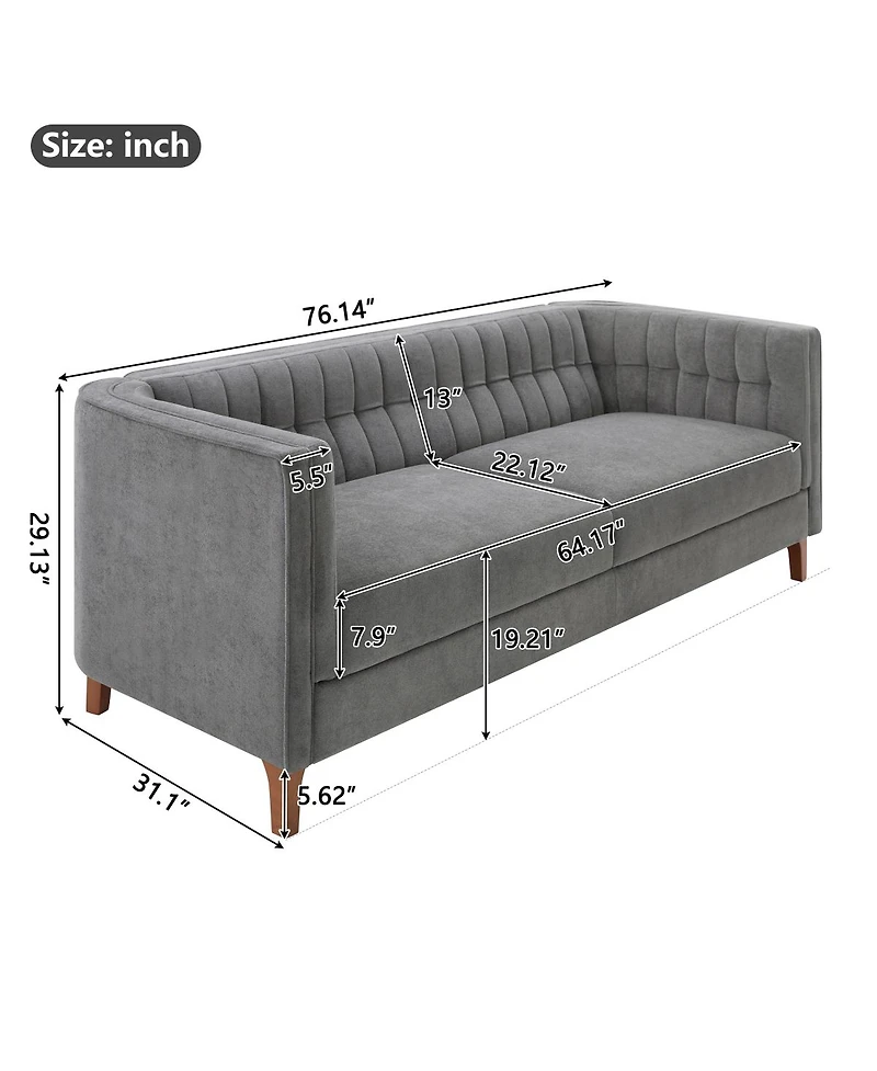 Streamdale Furniture 3-Seater Sofa with Curved Armrests and Channel Tufting
