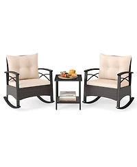 Sugift 3 Piece Rocking Bistro Set Pe Rattan Rocker Chairs with Acacia Wood Top Table