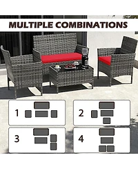 Sugift Patio Rattan Conversation Set with Tempered Glass Coffee Table