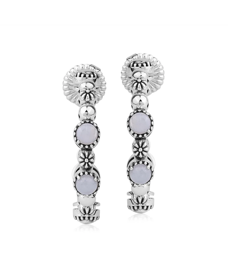 American West Jewelry Sterling Silver Lace Agate 1 Inch Concha Hoop Earrings