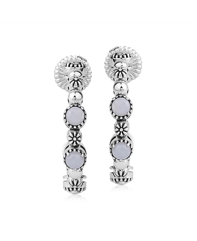 American West Jewelry Sterling Silver Lace Agate 1 Inch Concha Hoop Earrings