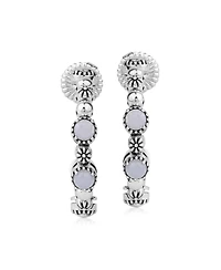 American West Jewelry Sterling Silver Lace Agate 1 Inch Concha Hoop Earrings