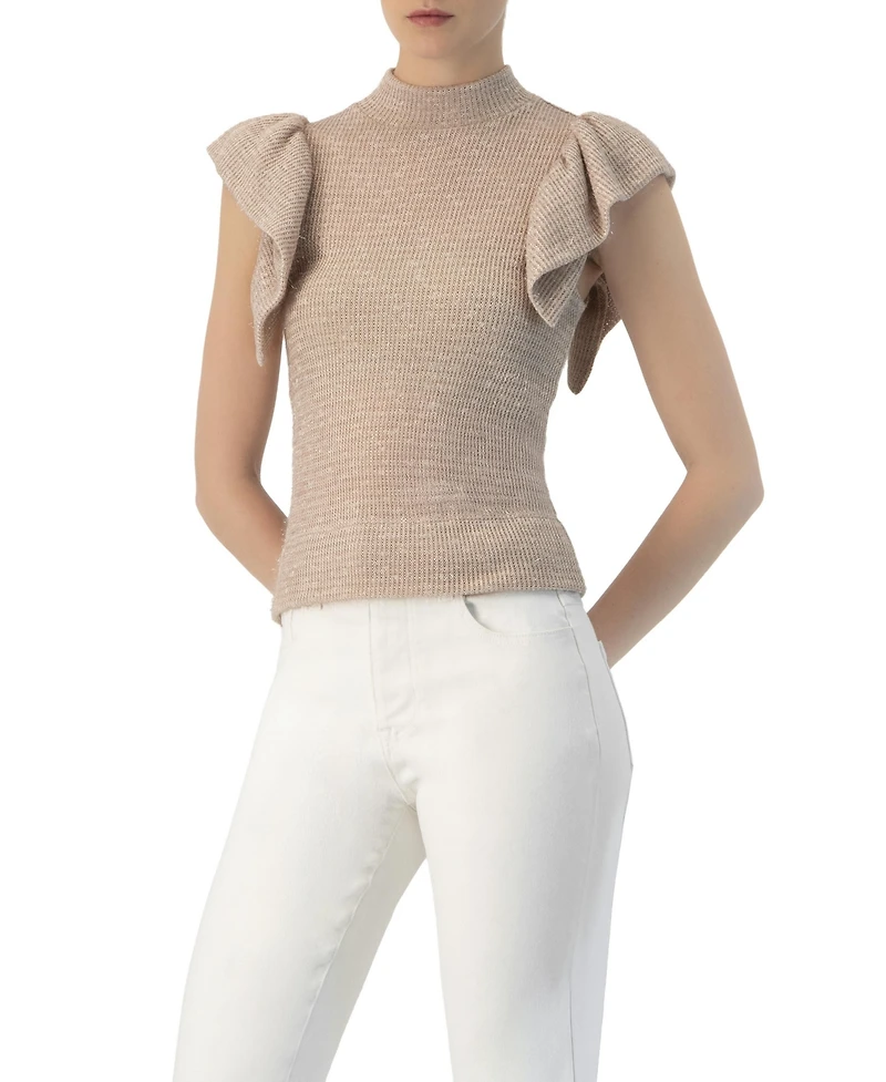 Ivonne Women's Knitted Ruffle Sleeve Blouse