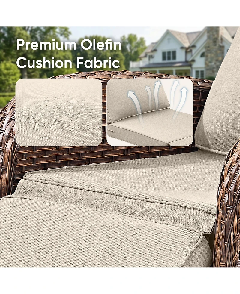 Pocassy Outdoor Wicker Rocking Recliner with Adjustable Backrest and Footrest