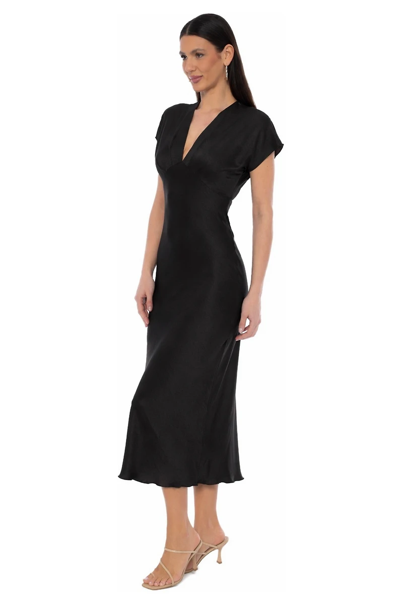 Bebe Women's Crepe Satin V-Neck Maxi Dress