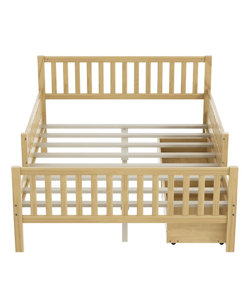Streamdale Furniture Wood Platform Bed with Guardrails and 2 Drawers