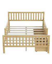 Streamdale Furniture Wood Platform Bed with Guardrails and 2 Drawers