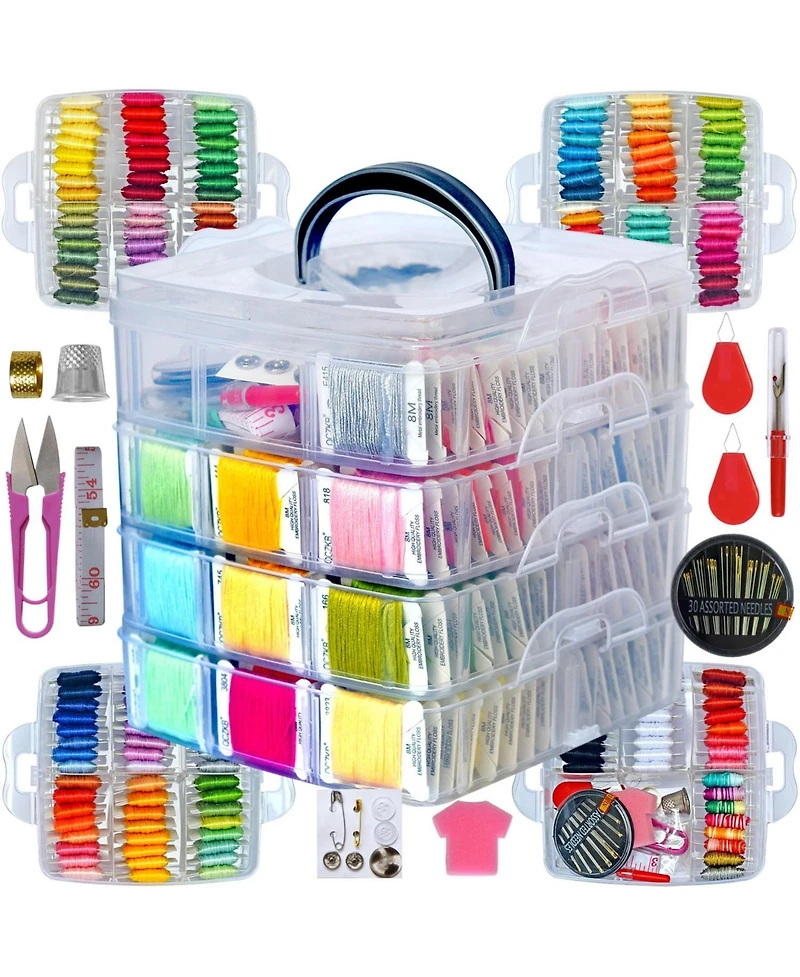 Gnuadz 176 Embroidery Floss Set Tools Kit 4-Tier Organizer Box