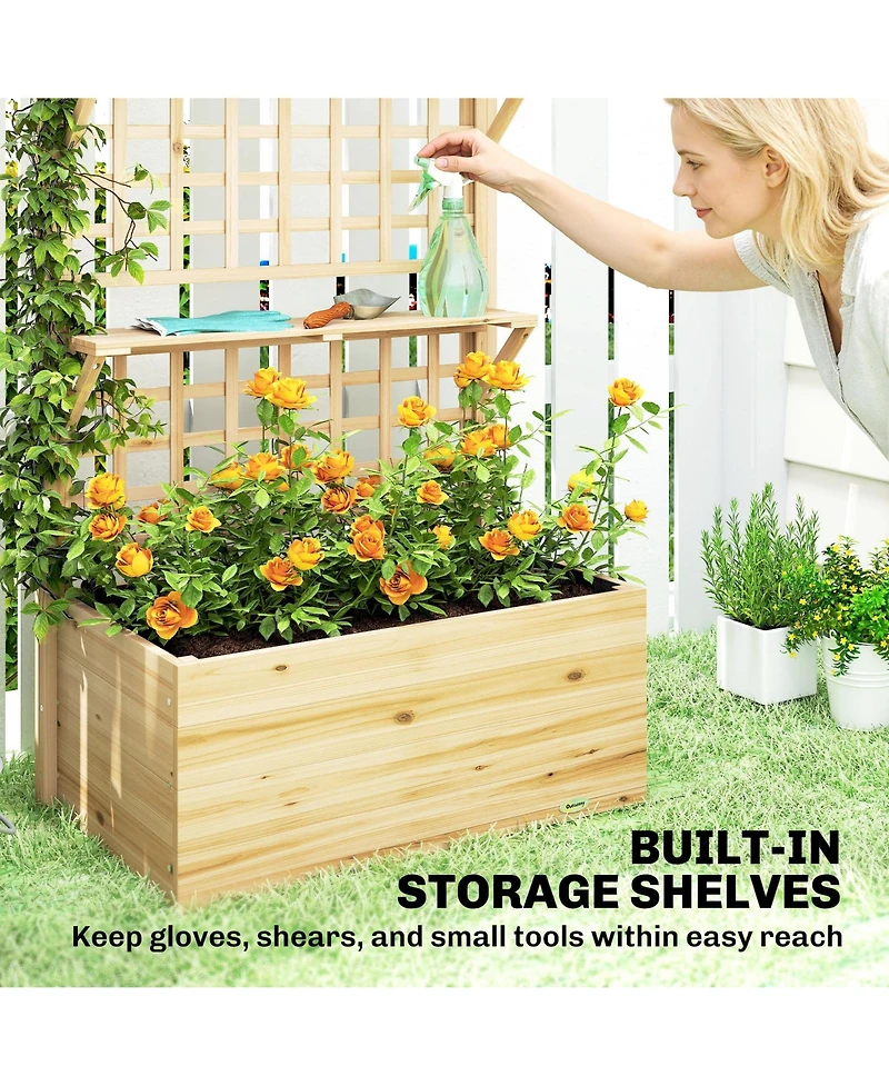 Outsunny Raised Garden Bed with Trellis and Storage Shelves