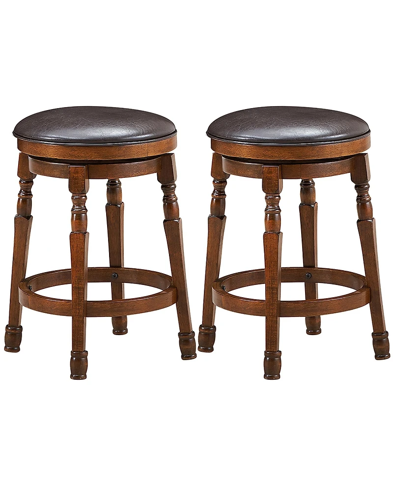 Costway Set of 2 24 Inches Swivel Bar Stool Leather Padded Dining Kitchen Pub Chair Backless