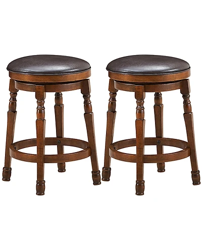 Costway Set of 2 24 Inches Swivel Bar Stool Leather Padded Dining Kitchen Pub Chair Backless