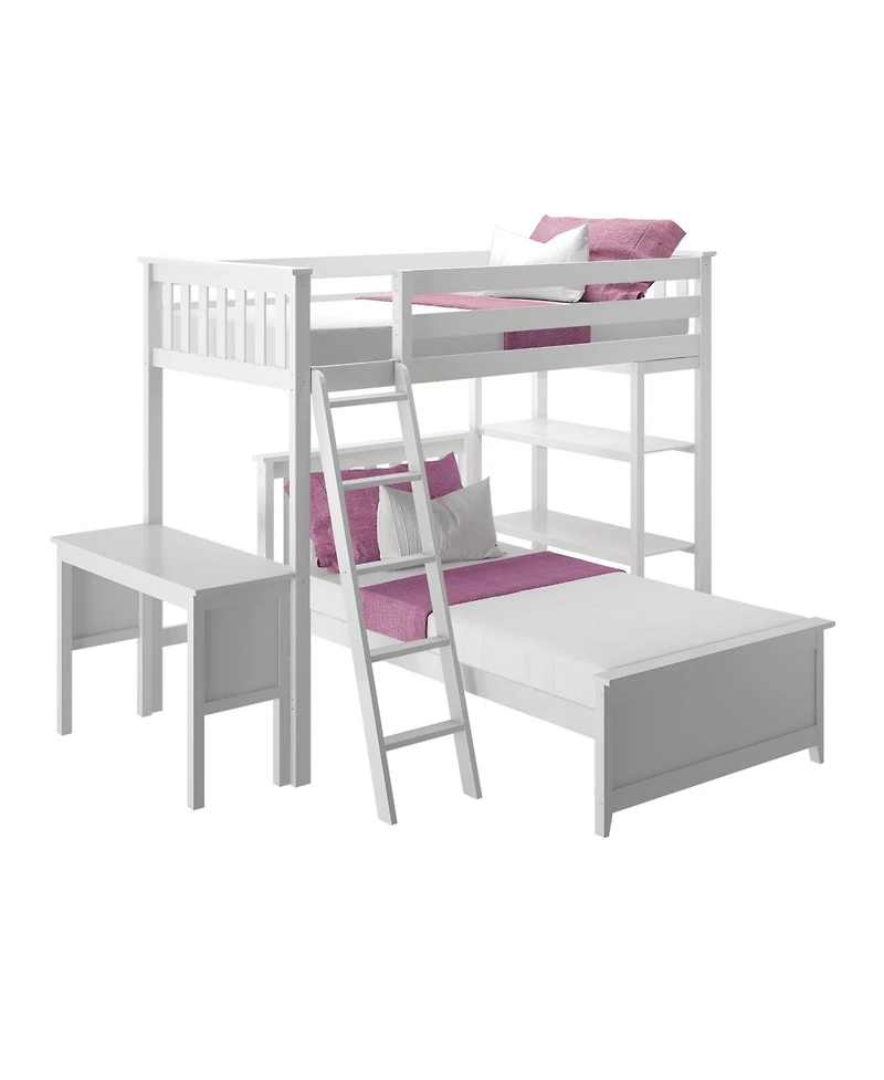 Max & Lily L-Shaped Twin over Twin Bunk Bed with Bookcase and Desk