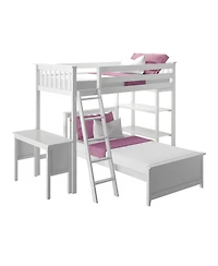 Max & Lily L-Shaped Twin over Twin Bunk Bed with Bookcase and Desk