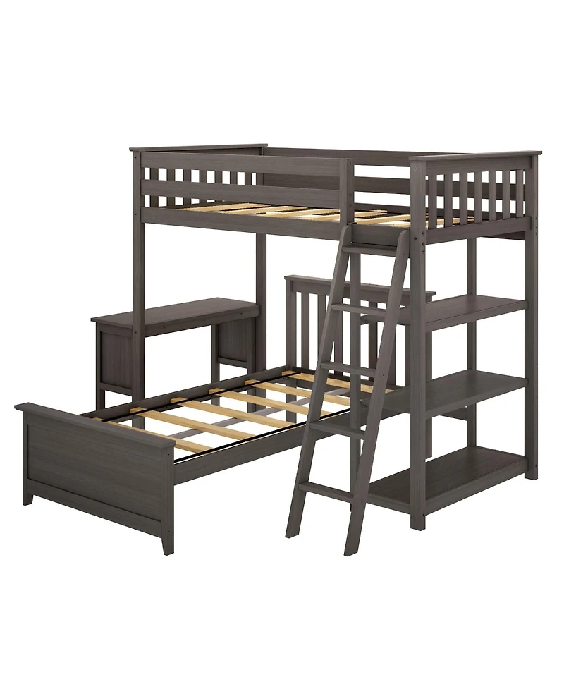 Max & Lily L-Shaped Twin over Bunk Bed with Bookcase and Desk