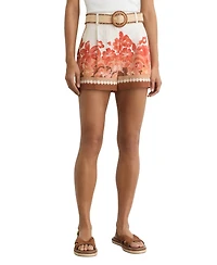 Reiss Women's Linen Floral-Print Belted Shorts