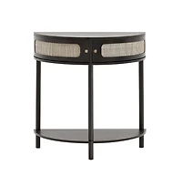 Sugift Half-Moon Rattan Console Table with Two Drawers and Sliding Door Storage Cabinet