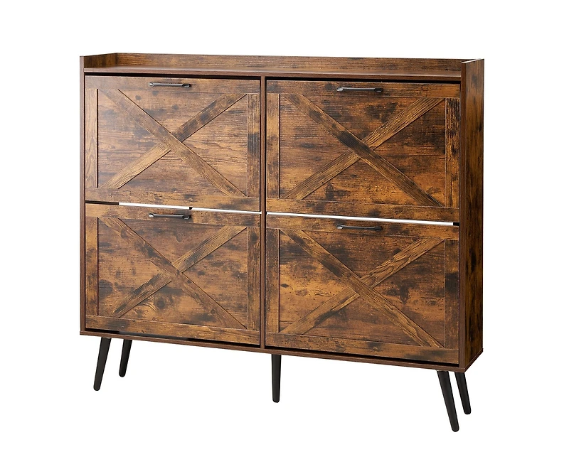 Sugift Shoe Cabinet with 4 Flip Drawers Farmhouse Storage with Wood Legs