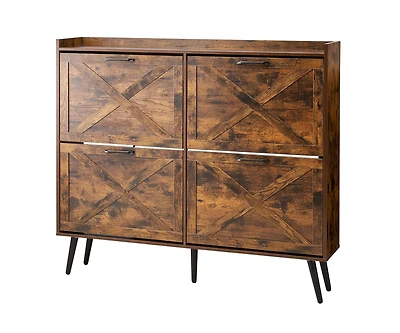 Sugift Shoe Cabinet with 4 Flip Drawers Farmhouse Storage with Wood Legs