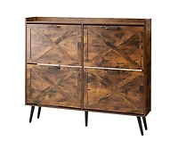 Sugift Shoe Cabinet with 4 Flip Drawers Farmhouse Storage with Wood Legs