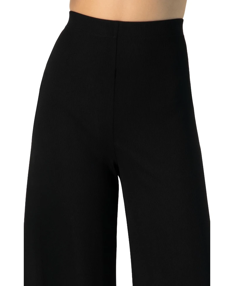 Ivonne Women's Ribbed Wide-Leg Culotte Pants