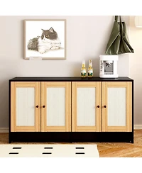 Aostirmotor Double Cat Litter Box Enclosure with Rattan Doors - Hidden Furniture for 2 Cats.
