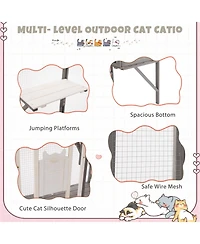 Aostirmotor Outdoor Catio Window Cat Enclosure, Grey and White Cat Climbing Patio with Platforms, Secure Outdoor Cat House for 1-3 Cats