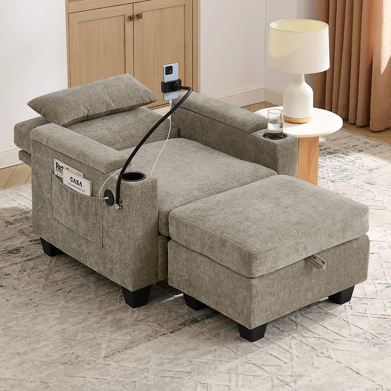 Streamdale Furniture Single Sofa Recliner with Ottoman and Usb