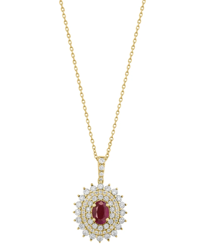 Effy Collection Ruby (7/8 ct. t.w.) & Diamond (1/2 ct. t.w.) Pendant Necklace in 14k Yellow Gold