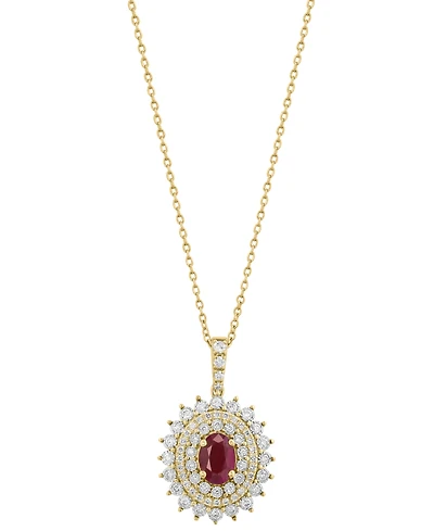 Effy Collection Ruby (7/8 ct. t.w.) & Diamond (1/2 ct. t.w.) Pendant Necklace in 14k Yellow Gold