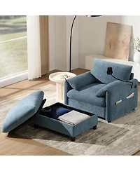 Streamdale 37'' Sofa with Storage Ottoman, Phone Holder, Charger, Pockets, Chenille Armchair