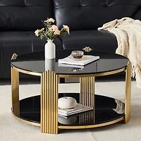 Streamdale Furniture 35" Modern Coffee Table, Glass & Gold Stainless Steel Living Room Table