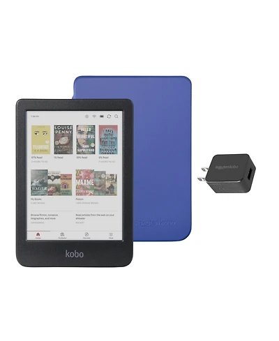 Kobo Clara Colour eReader with Cobalt Basic SleepCover SleepCover Case and Ac Bundle