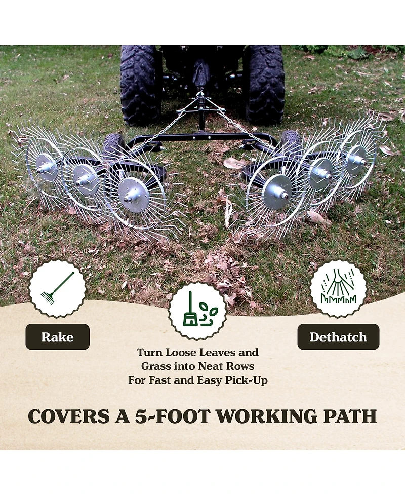 Yard Tuff 60inch Steel Tow Behind Acreage Rake Lawn Sweeper with Pin Style Hitch