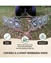 Yard Tuff 60inch Steel Tow Behind Acreage Rake Lawn Sweeper with Pin Style Hitch